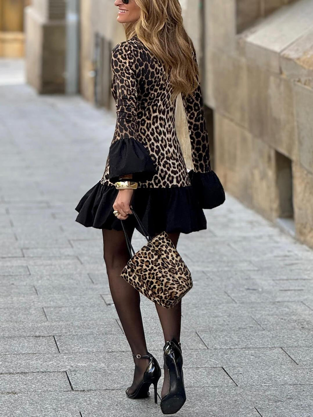 Sexy Minikleid mit Leopardenmuster und Rüschen