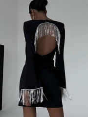 Party Time Imitations-Diamant-Ketten Rückenfreies Minikleid