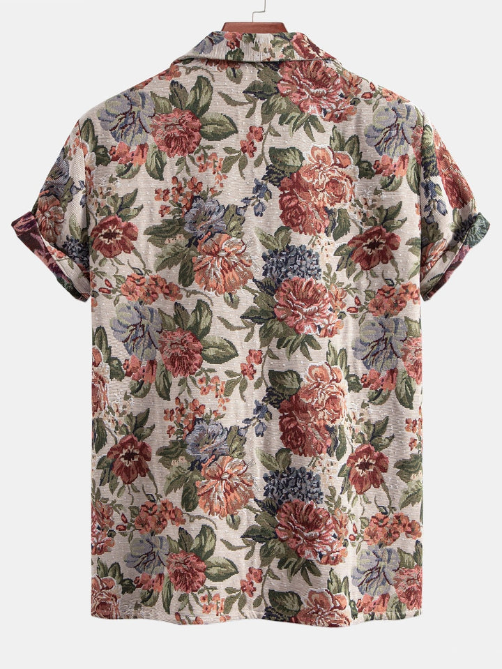Florales Jacquard-Cuban-Hemd und Shorts