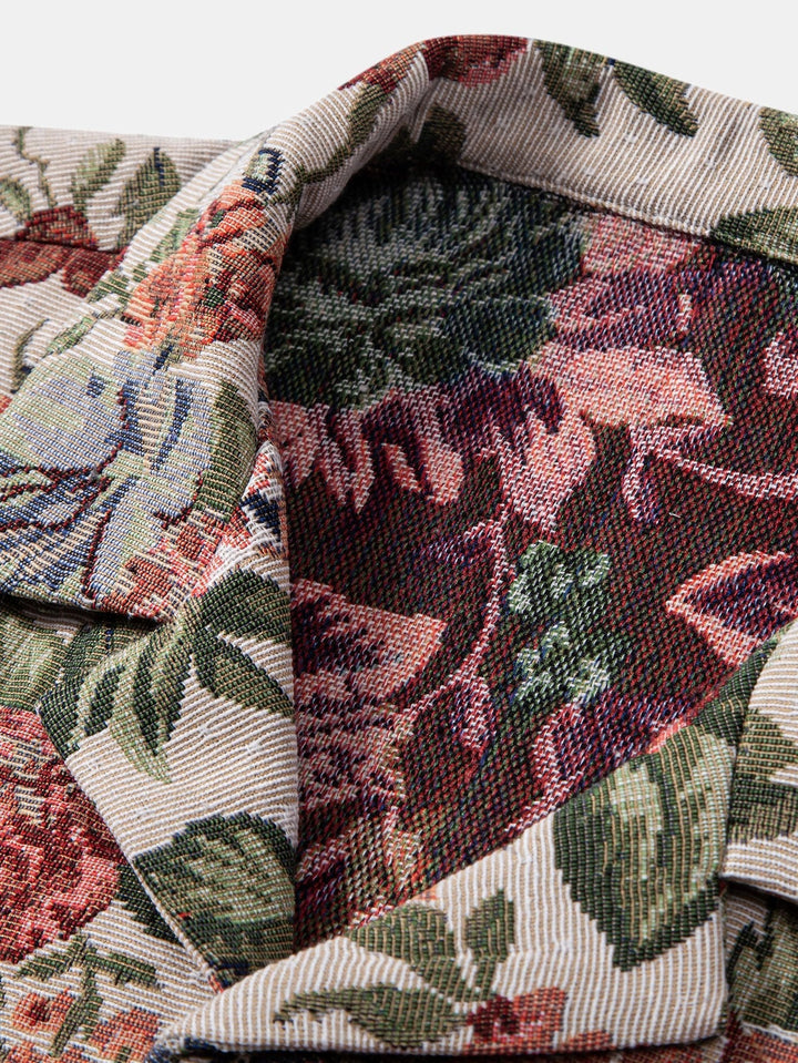 Florales Jacquard-Cuban-Hemd und Shorts