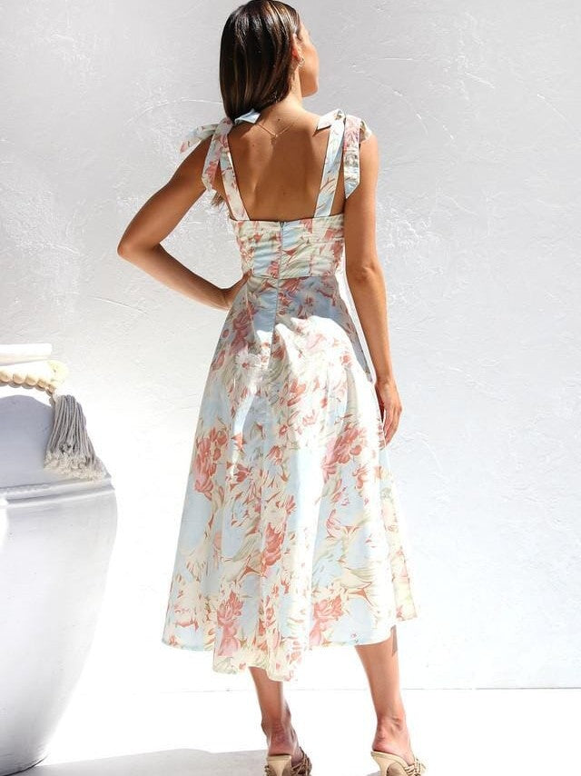 ML – Bedrucktes trägerloses Midikleid