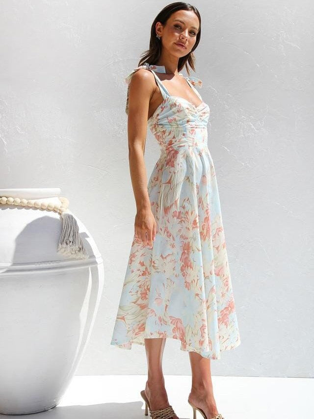 ML – Bedrucktes trägerloses Midikleid
