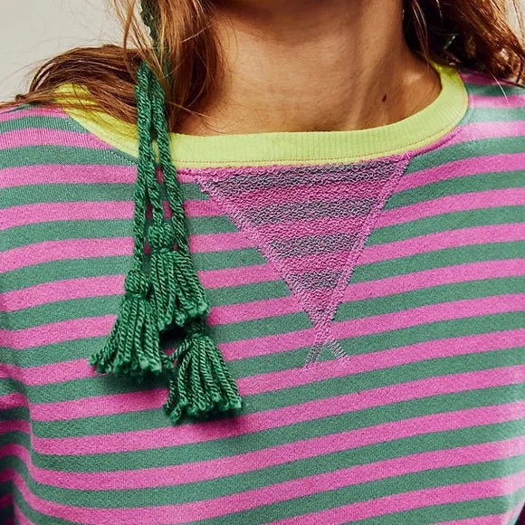 Helen Gestreifter Oversize Pullover mit Küstenflair -  Grün / Rosa