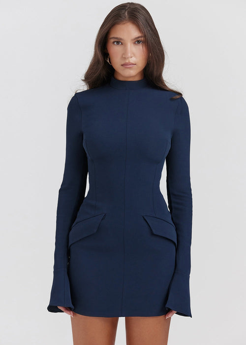 Isolde Elegant High-Neck Long-Sleeve Fitted Mini Dress