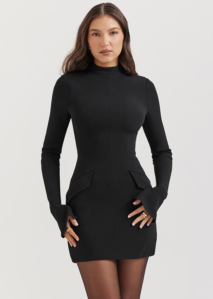 Isolde Elegant High-Neck Long-Sleeve Fitted Mini Dress