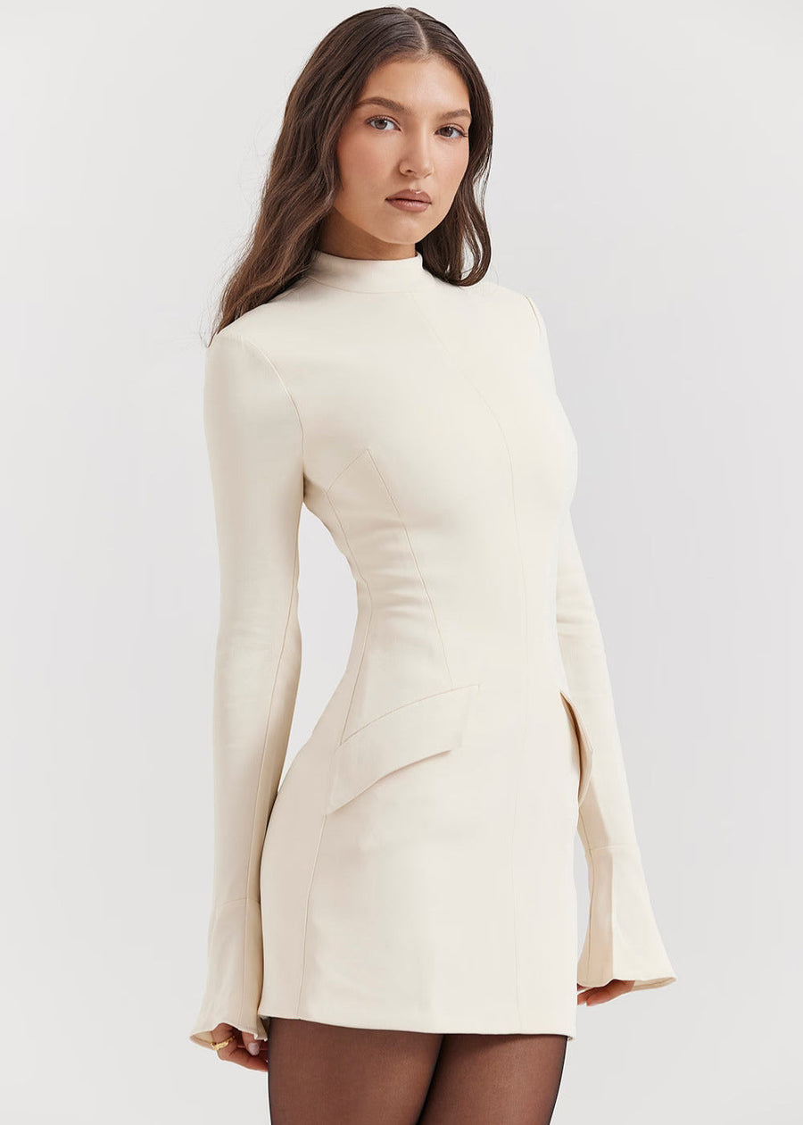 Isolde Elegant High-Neck Long-Sleeve Fitted Mini Dress