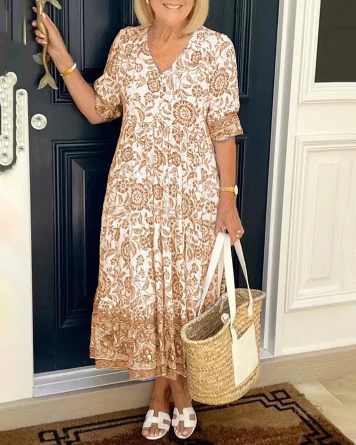 Isla Boho V-Neck Dress, Effortless Elegance