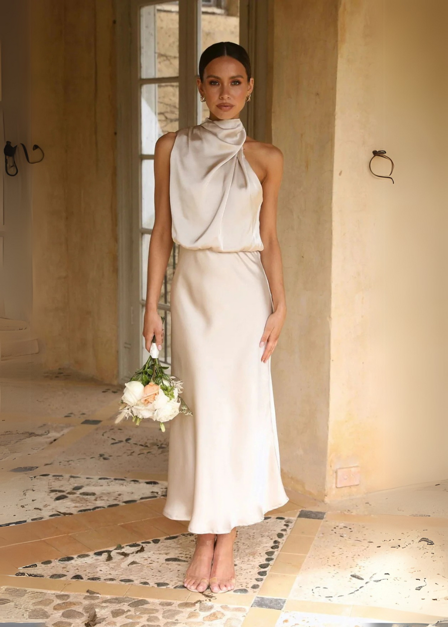 Juliana One-Shoulder Satin Dress