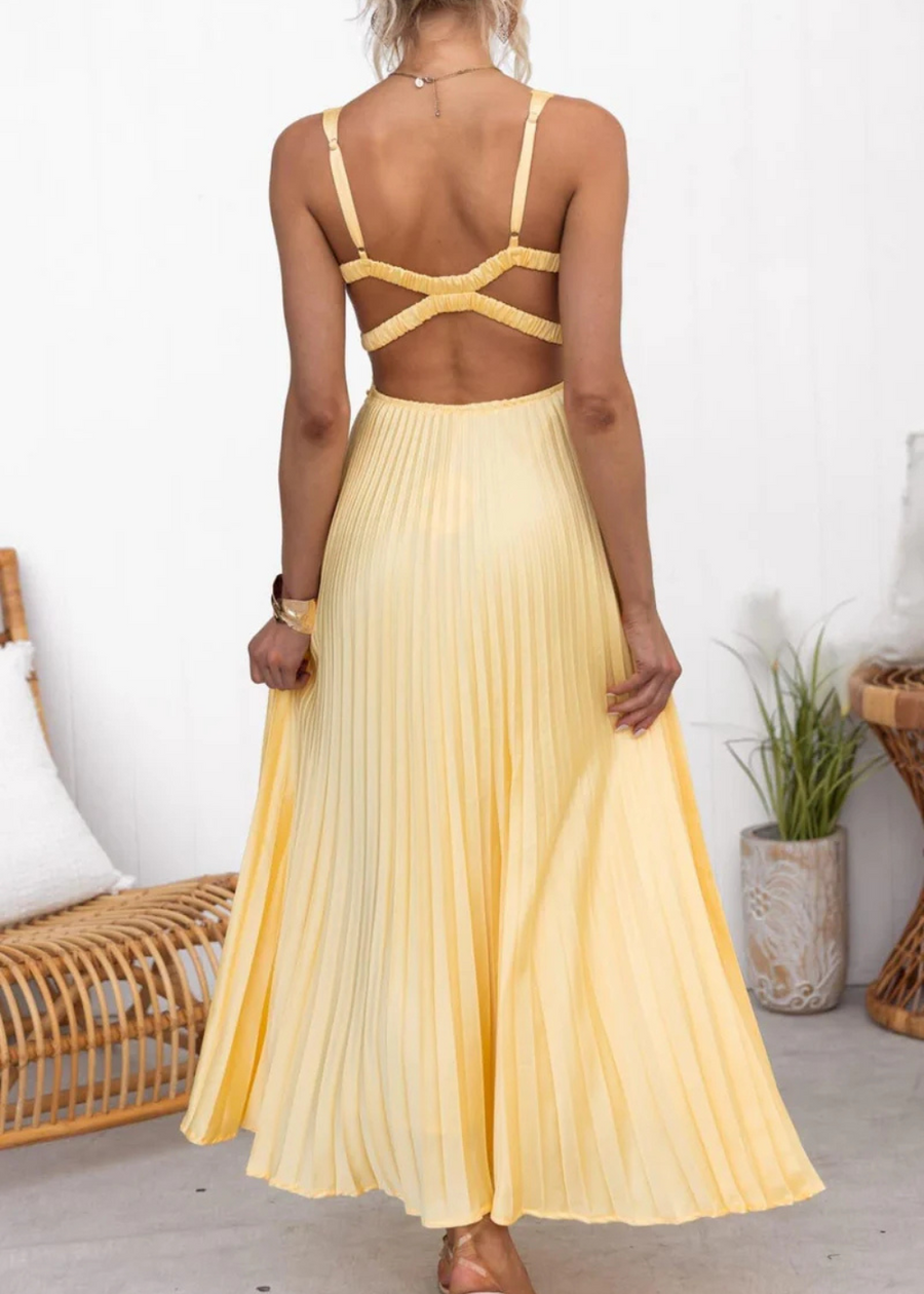 Mabel Pleated V-Neck Maxi