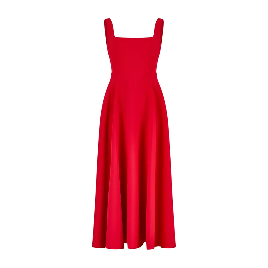 Yara-Belle High-Waist Square-Neck Midi Dress