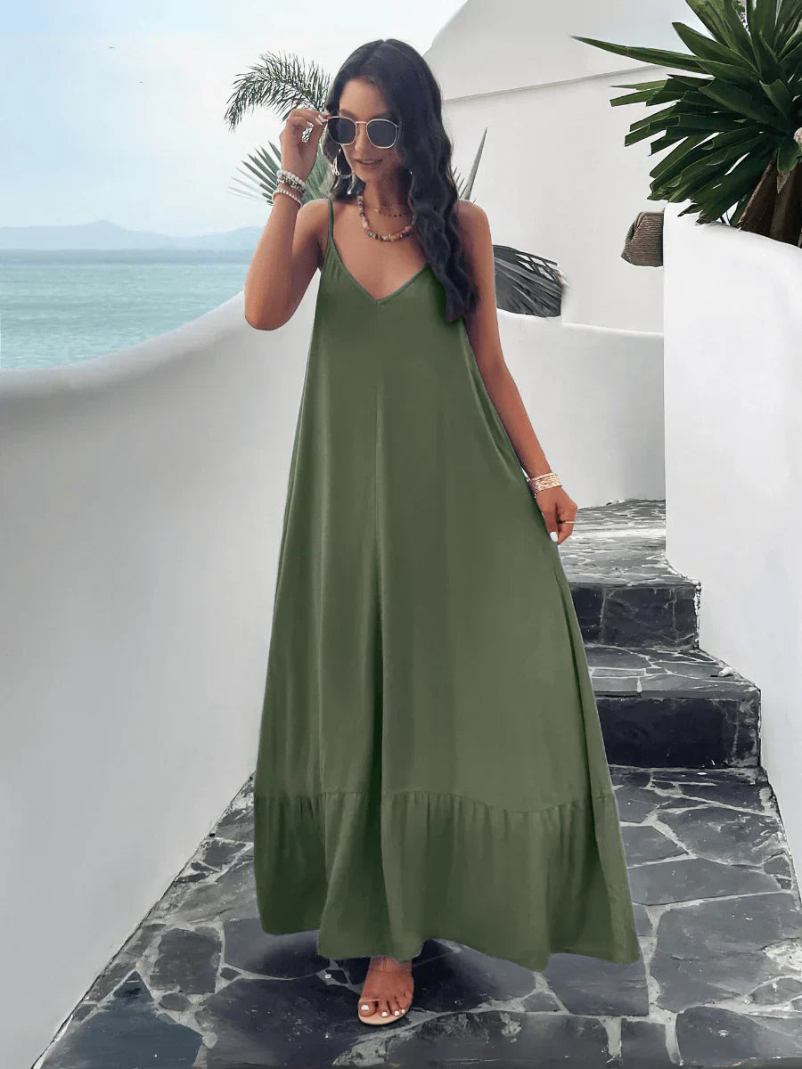 Rosenda – Maxikleid mit Taschen und Olivendesign