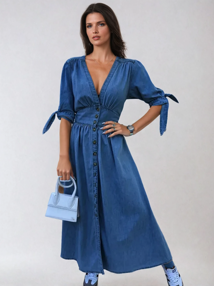 Grace | LOCKERES MAXIKLEID AUS DENIM MIT V-AUSSCHNITT