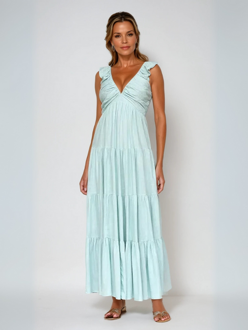 ODETTE | ELEGANTES MAXIKLEID MIT RAFFUNGEN