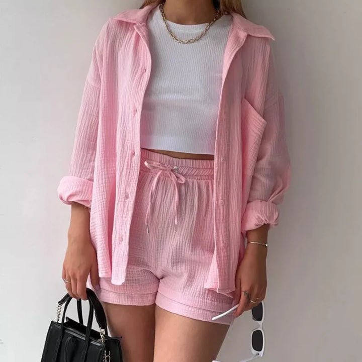 Elara™ | Weiches Baumwoll-Set aus Hemd und Shorts