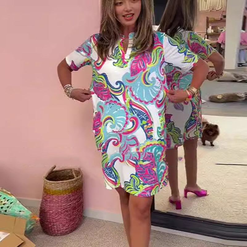 Lydia™ | Helles Blumen V-Ausschnitt Kleid