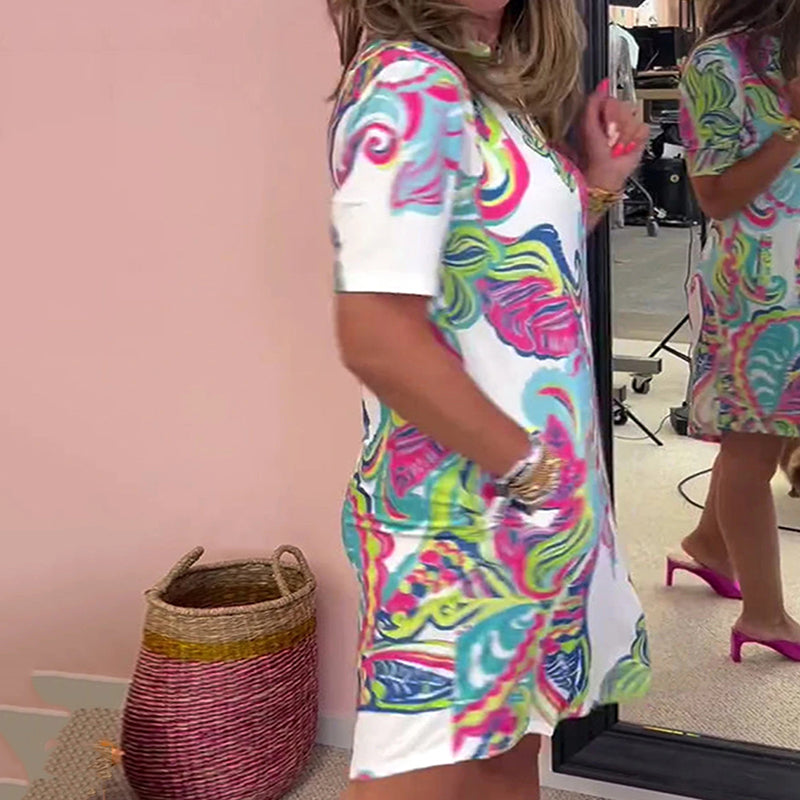 Lydia™ | Helles Blumen V-Ausschnitt Kleid