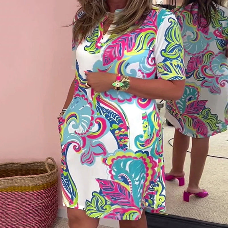 Lydia™ | Helles Blumen V-Ausschnitt Kleid