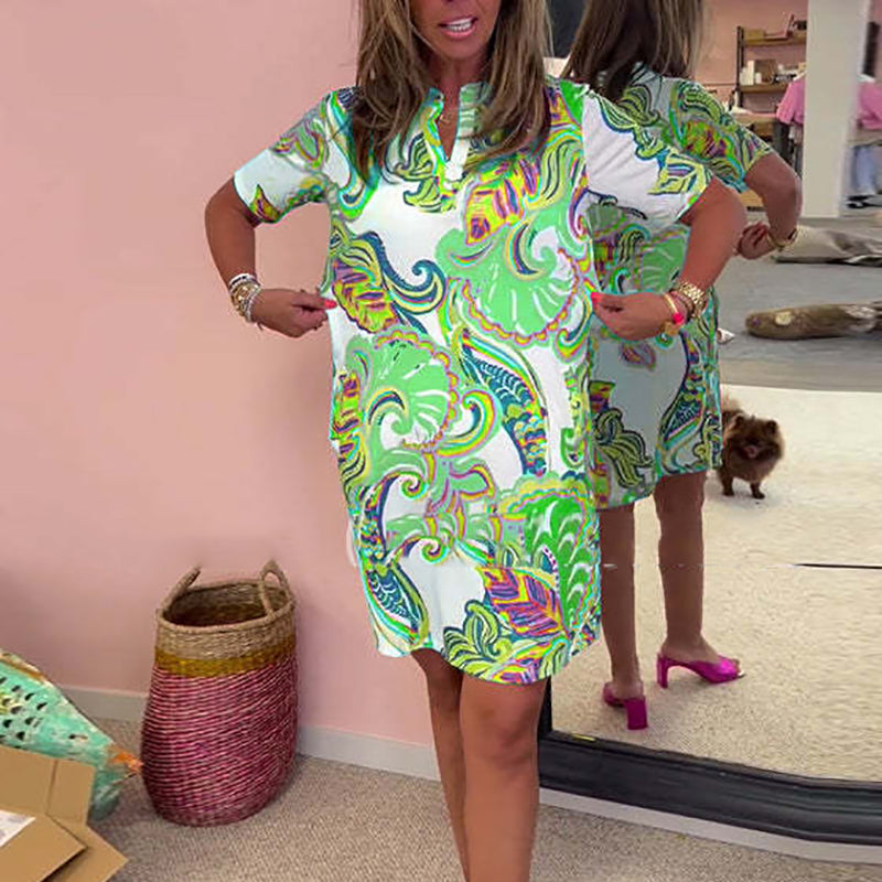 Lydia™ | Helles Blumen V-Ausschnitt Kleid