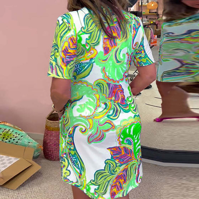 Lydia™ | Helles Blumen V-Ausschnitt Kleid