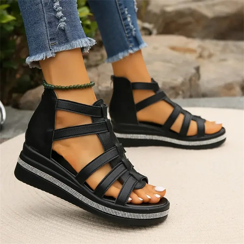 Wedge | Sandalen mit Strassdekoration
