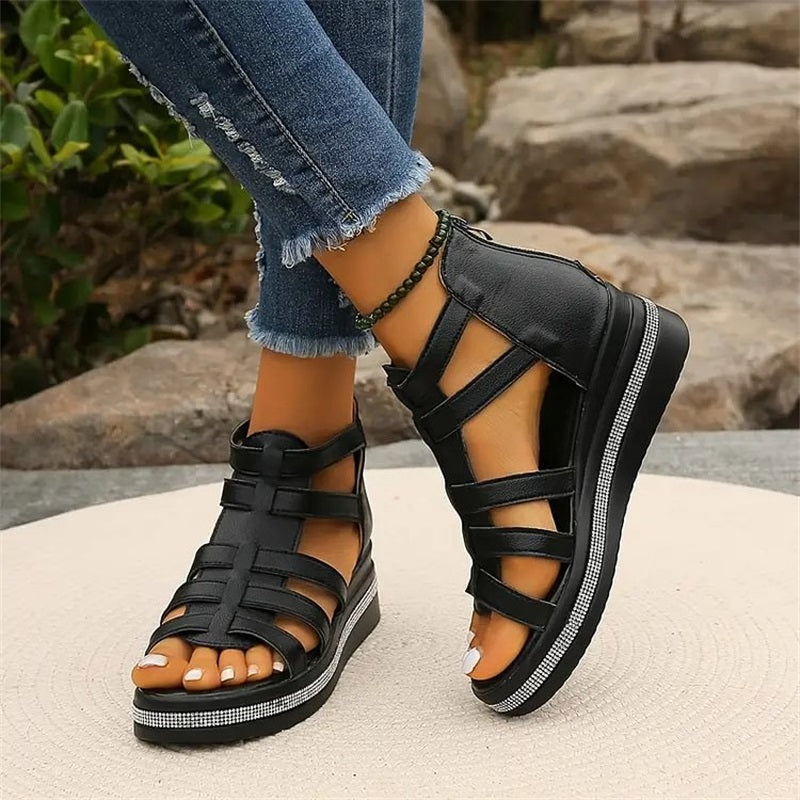 Wedge | Sandalen mit Strassdekoration