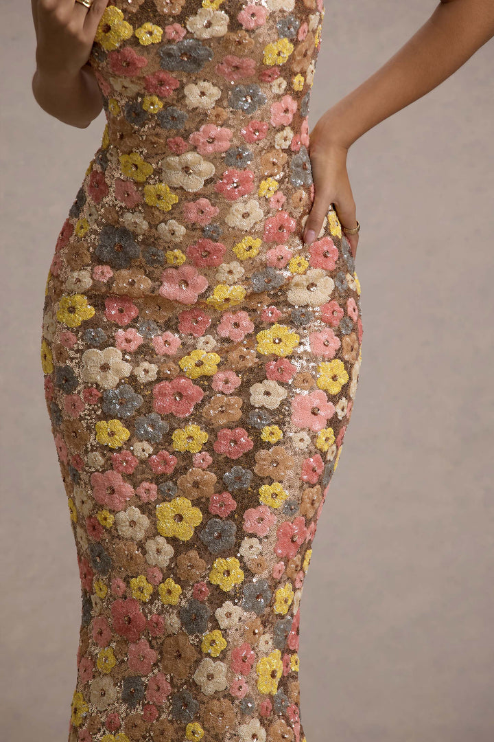 Elira™ | Maxikleid mit Pailletten und Blumenmuster
