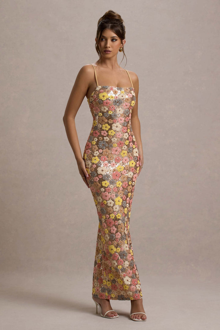 Elira™ | Maxikleid mit Pailletten und Blumenmuster