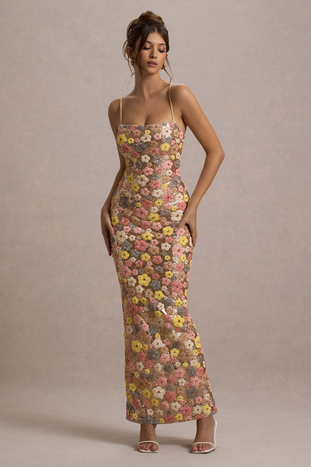 Elira | Maxikleid mit Pailletten und Blumenmuster