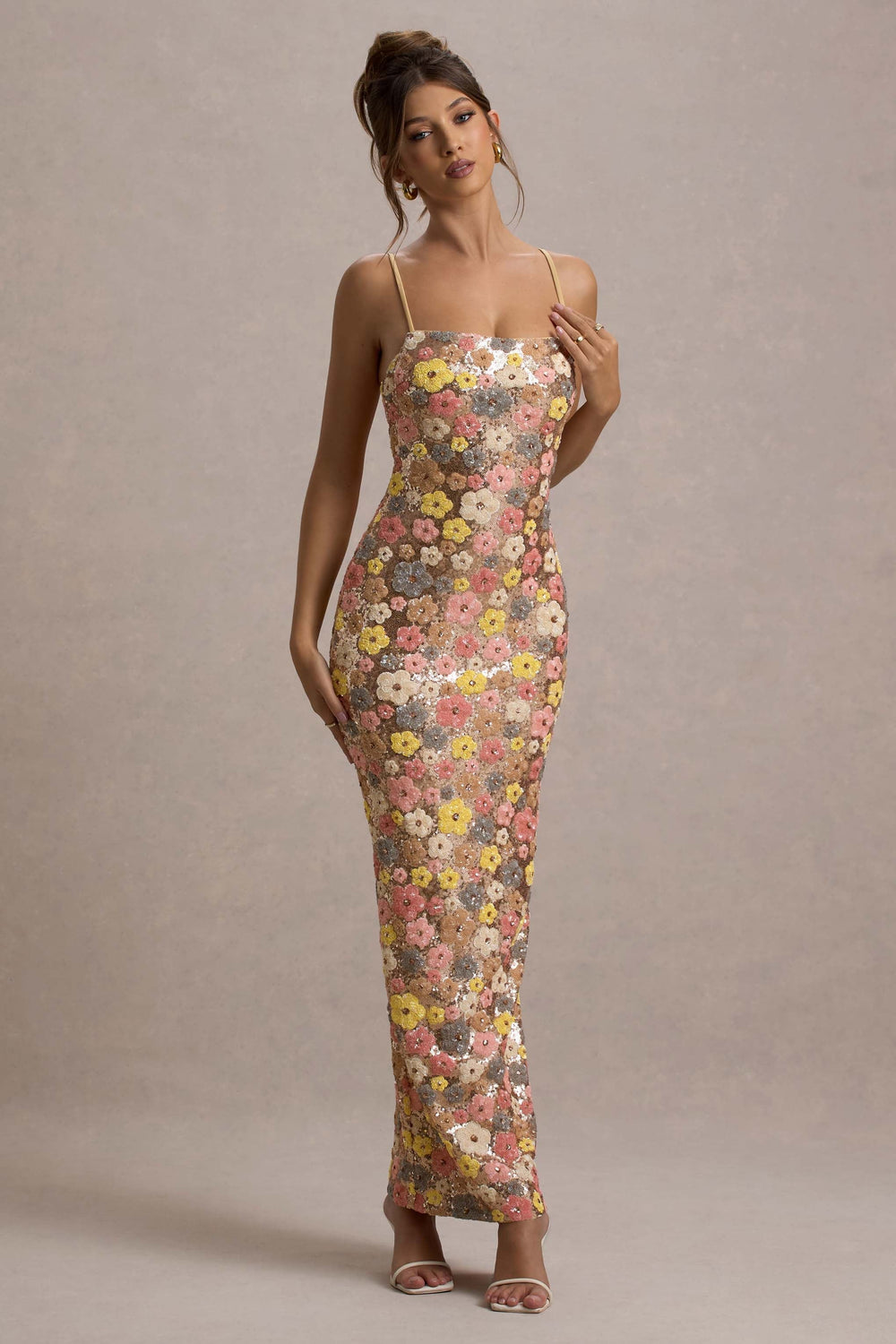 Elira | Maxikleid mit Pailletten und Blumenmuster