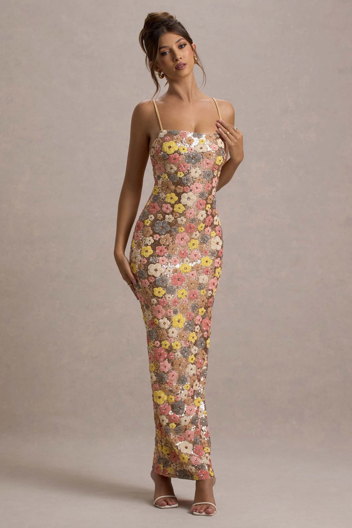 Elira | Maxikleid mit Pailletten und Blumenmuster