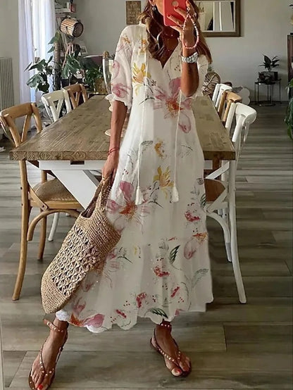 Anna | Boho Vintage Sommerkleid mit V-Ausschnitt