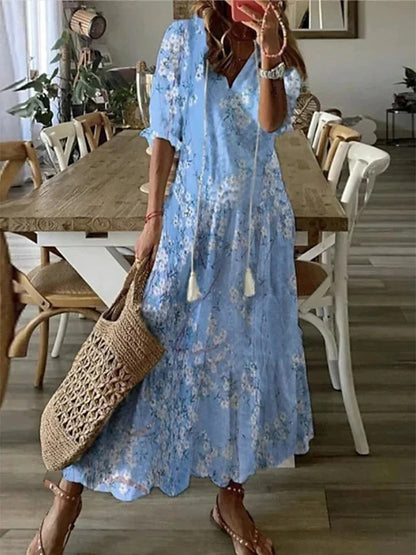 Anna | Boho Vintage Sommerkleid mit V-Ausschnitt