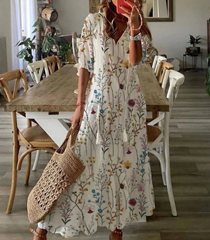 Anna | Boho Vintage Sommerkleid mit V-Ausschnitt