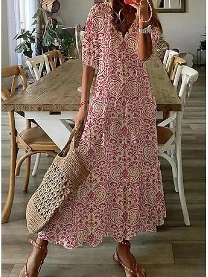 Anna | Boho Vintage Sommerkleid mit V-Ausschnitt