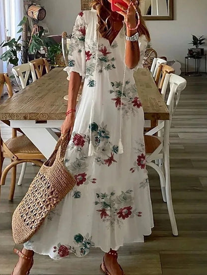 Anna | Boho Vintage Sommerkleid mit V-Ausschnitt