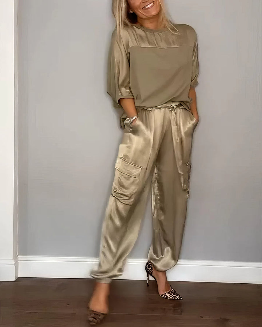 Amelia Blouse and Cargo Pants Two-Piece Set