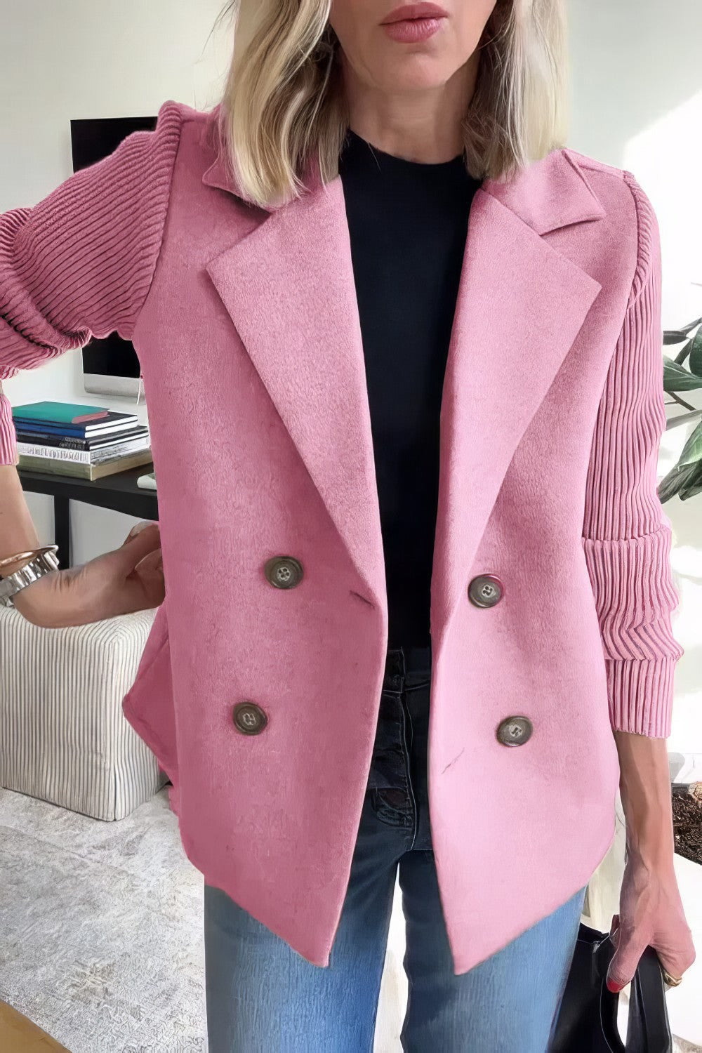 CLAIRE | Langer Cardigan mit Patchwork-Ärmeln, Trendy und Chic