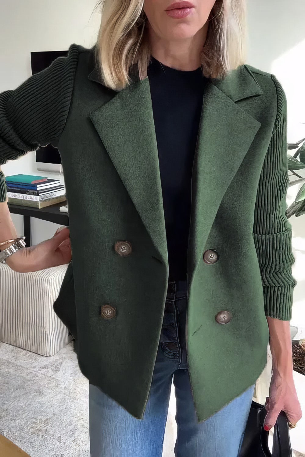CLAIRE | Langer Cardigan mit Patchwork-Ärmeln, Trendy und Chic