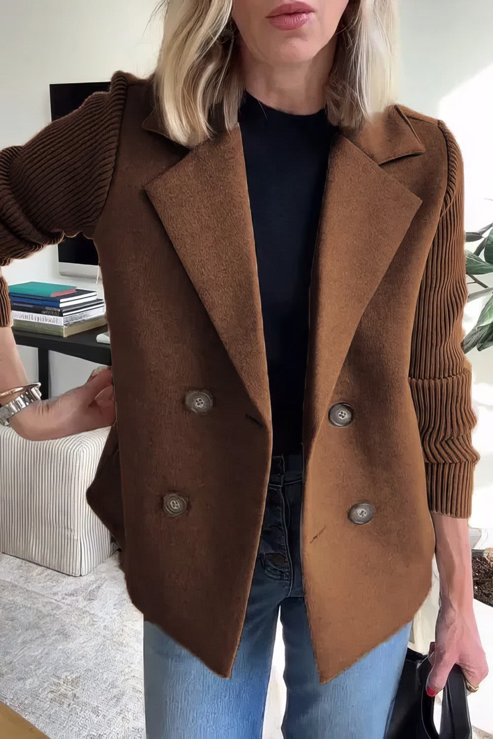 CLAIRE | Langer Cardigan mit Patchwork-Ärmeln, Trendy und Chic
