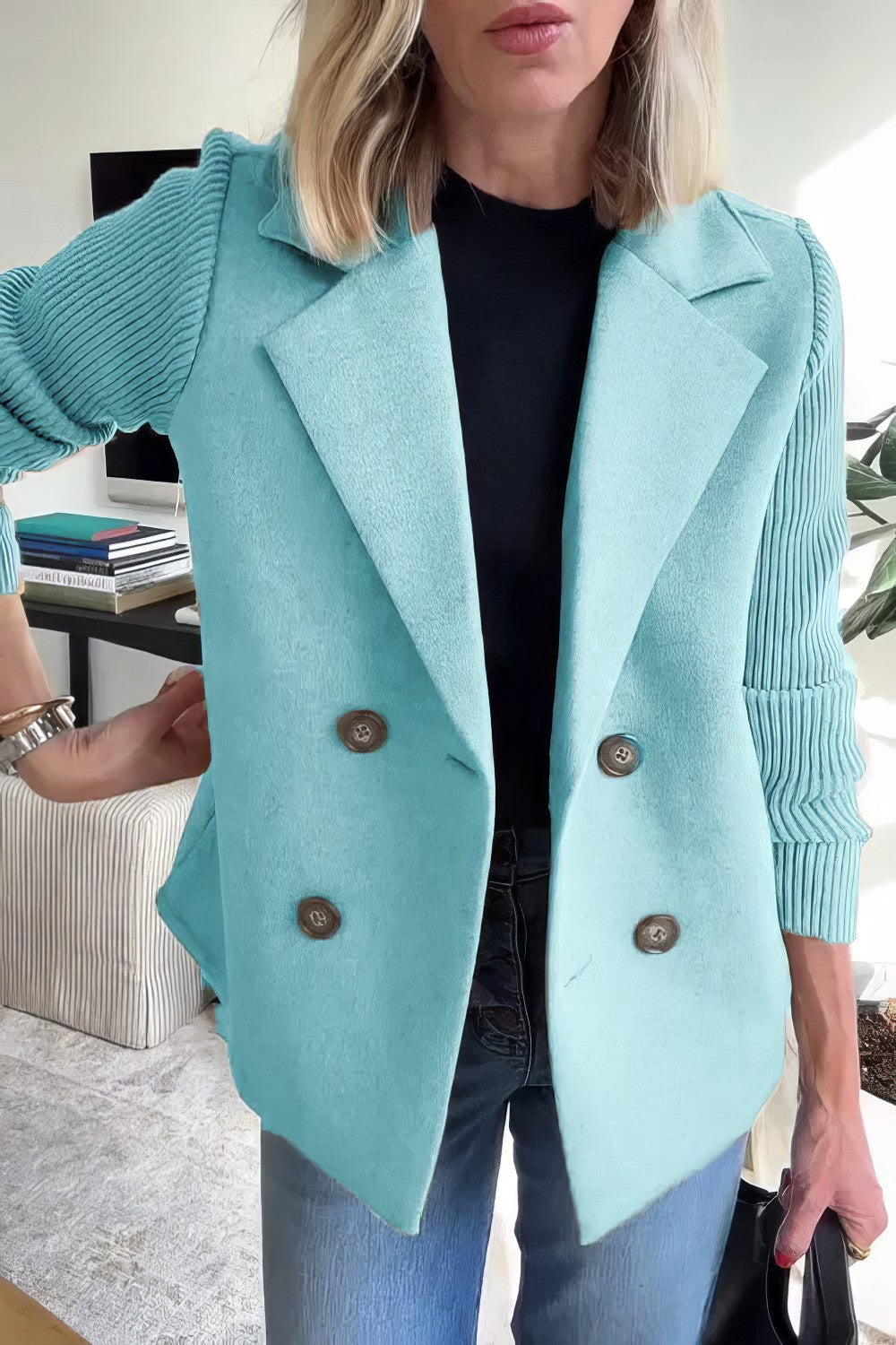 CLAIRE | Langer Cardigan mit Patchwork-Ärmeln, Trendy und Chic