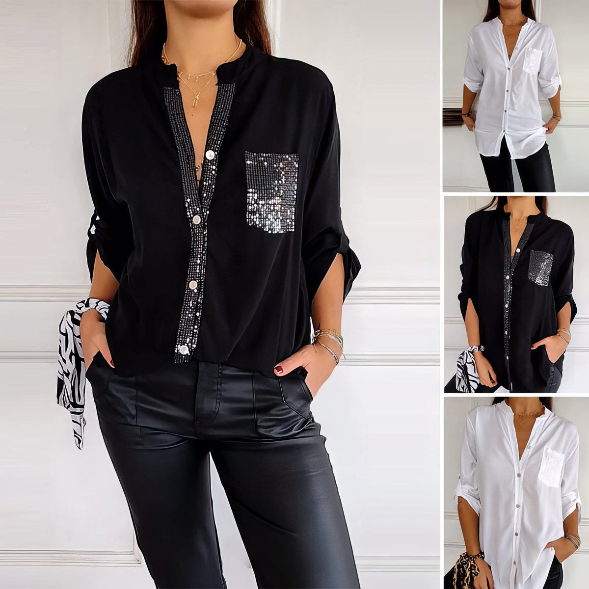 LUCIE | Patchwork-Top mit Pailletten, Glänzend und Elegant