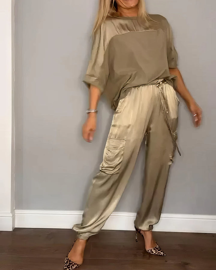 Amelia Blouse and Cargo Pants Two-Piece Set