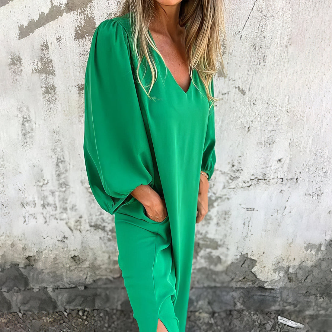 LIVIA | Langes Bohème Kleid mit Taschen und Stilisiertem Schnitt