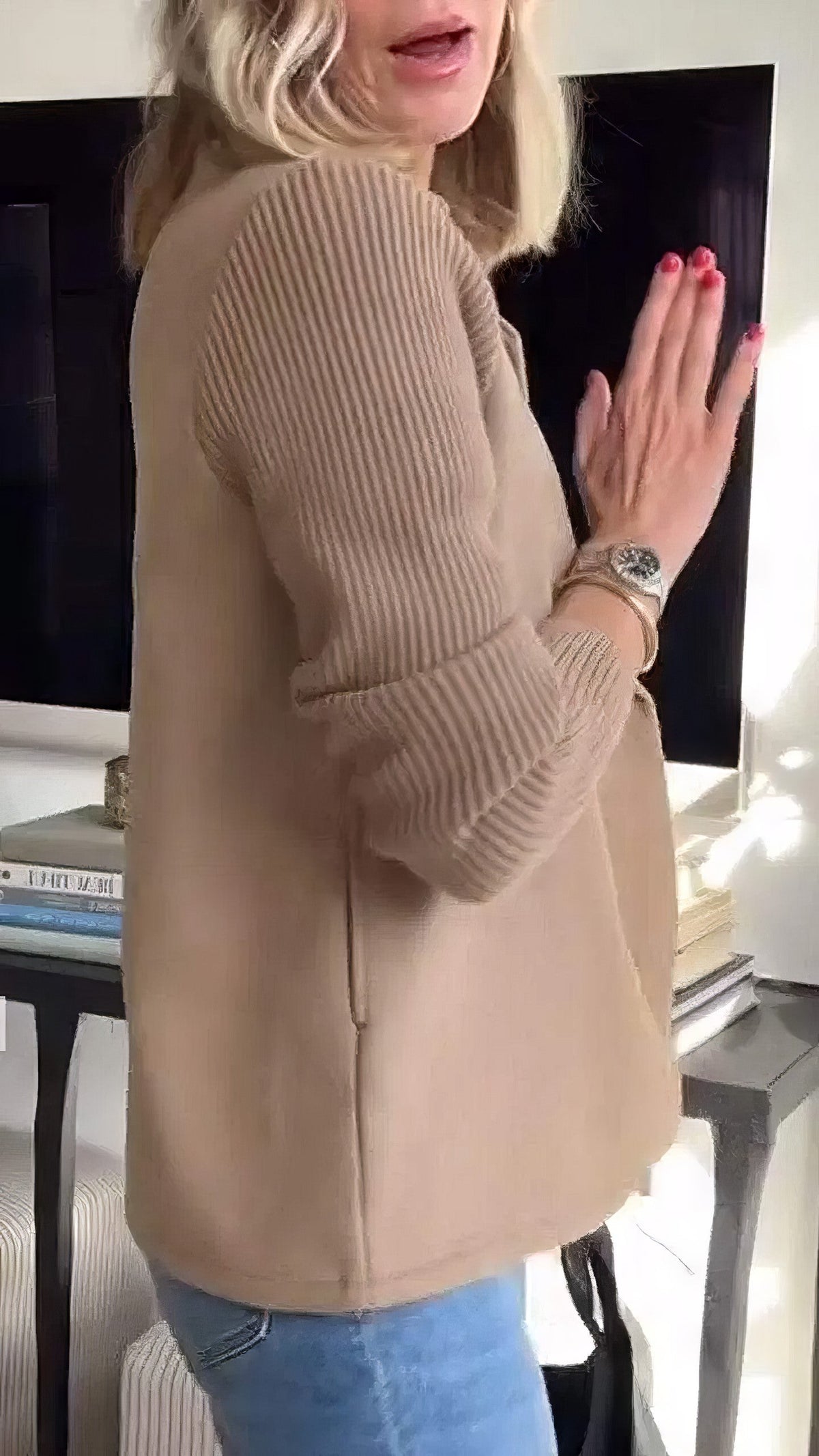 CLAIRE | Langer Cardigan mit Patchwork-Ärmeln, Trendy und Chic