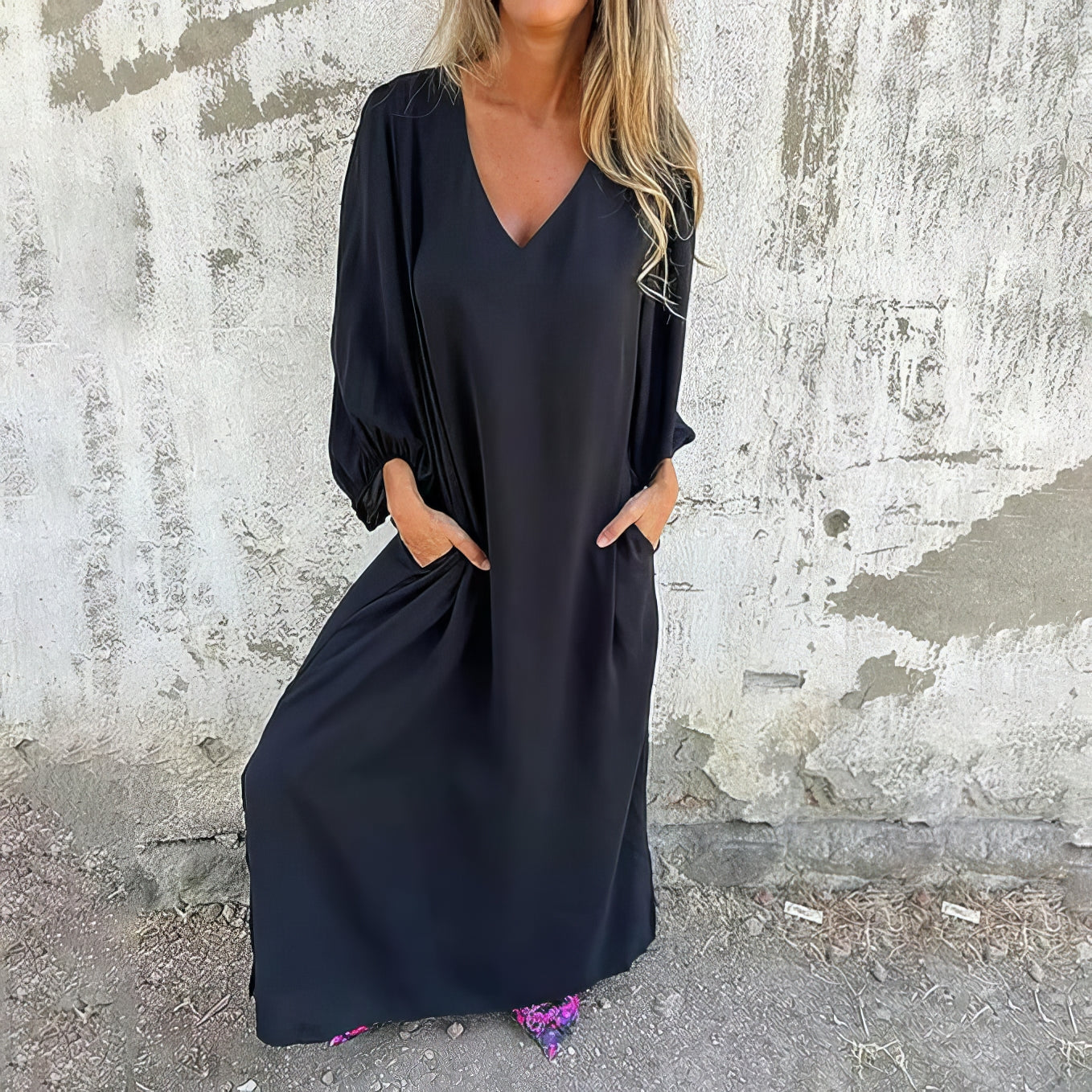 LIVIA | Langes Bohème Kleid mit Taschen und Stilisiertem Schnitt