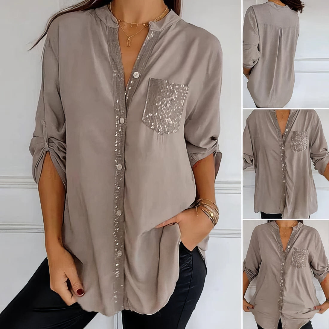 LUCIE | Patchwork-Top mit Pailletten, Glänzend und Elegant