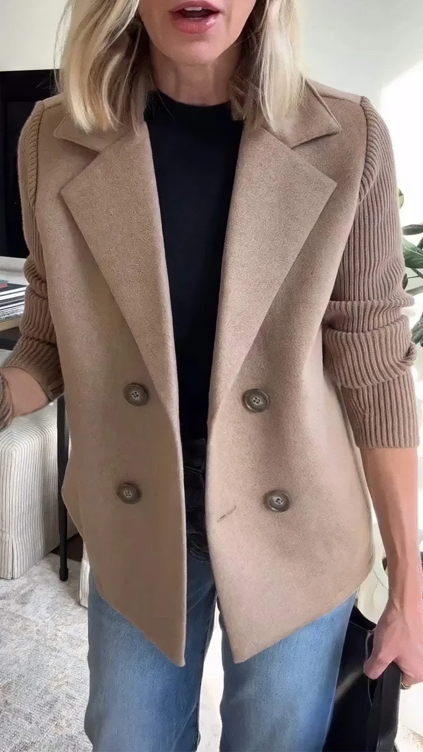 CLAIRE | Langer Cardigan mit Patchwork-Ärmeln, Trendy und Chic