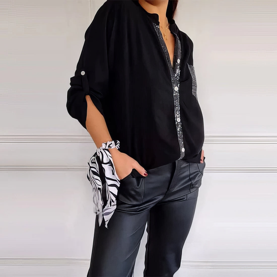 LUCIE | Patchwork-Top mit Pailletten, Glänzend und Elegant