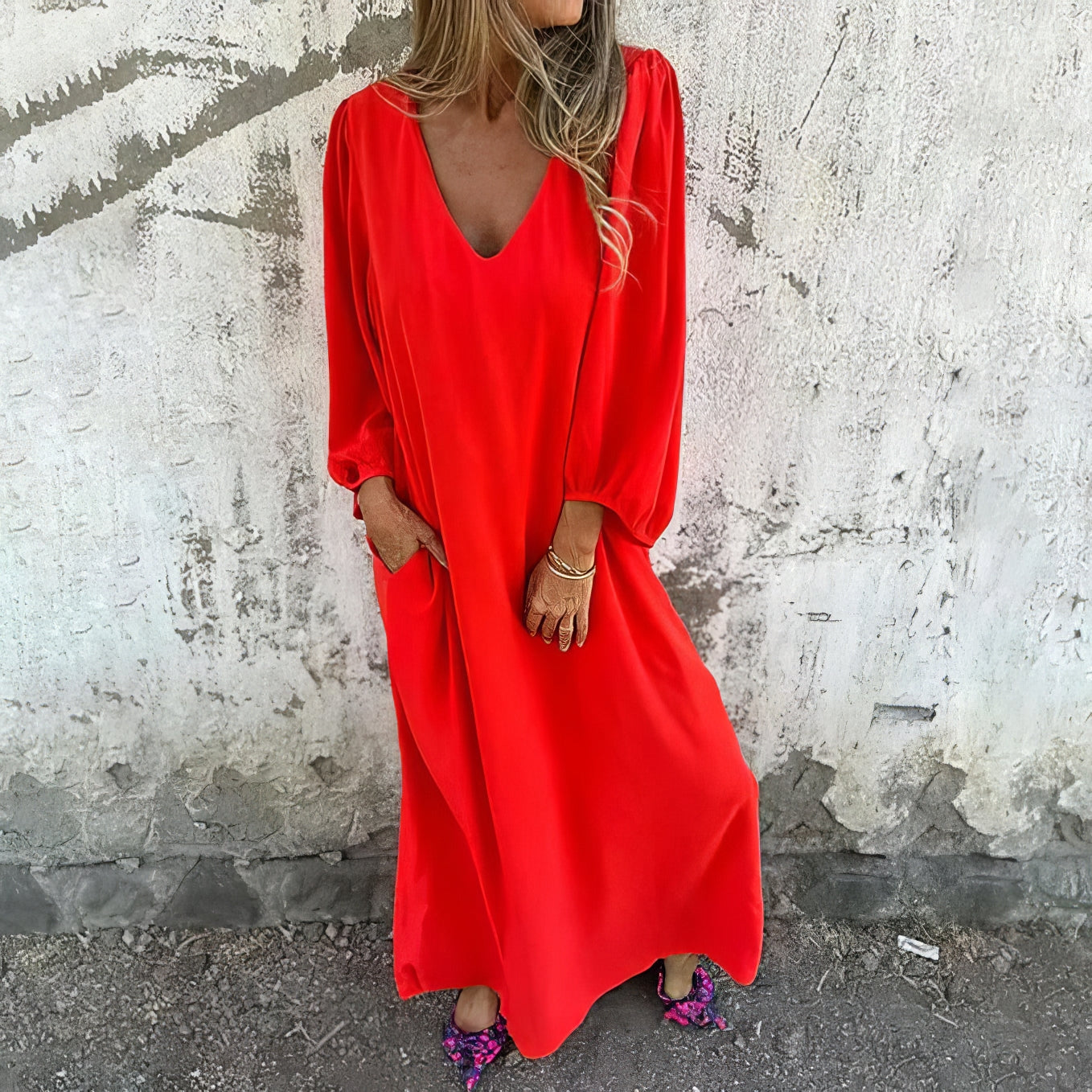 LIVIA | Langes Bohème Kleid mit Taschen und Stilisiertem Schnitt