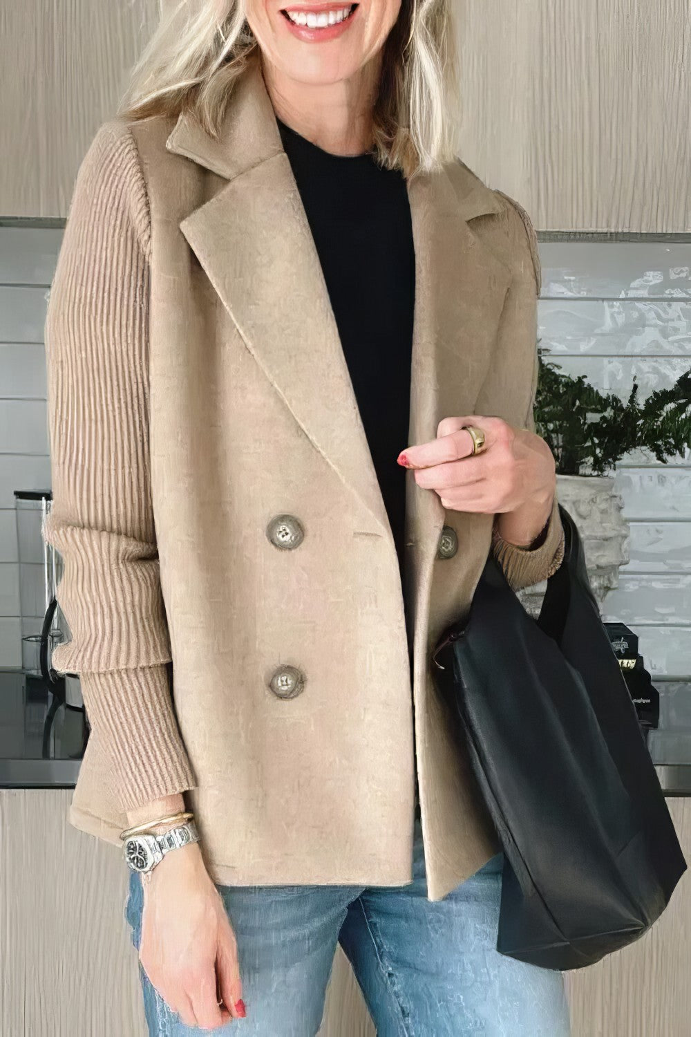 CLAIRE | Langer Cardigan mit Patchwork-Ärmeln, Trendy und Chic